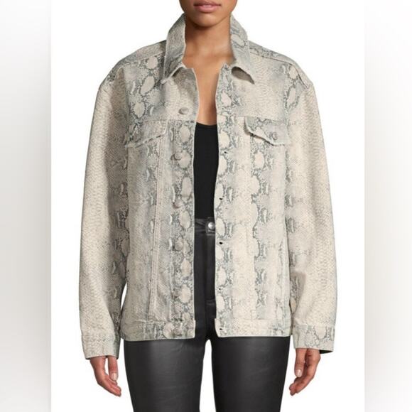 Free People Snakeskin Trucker Jacket Denim Printed Size Small EUC - Picture 2 of 8